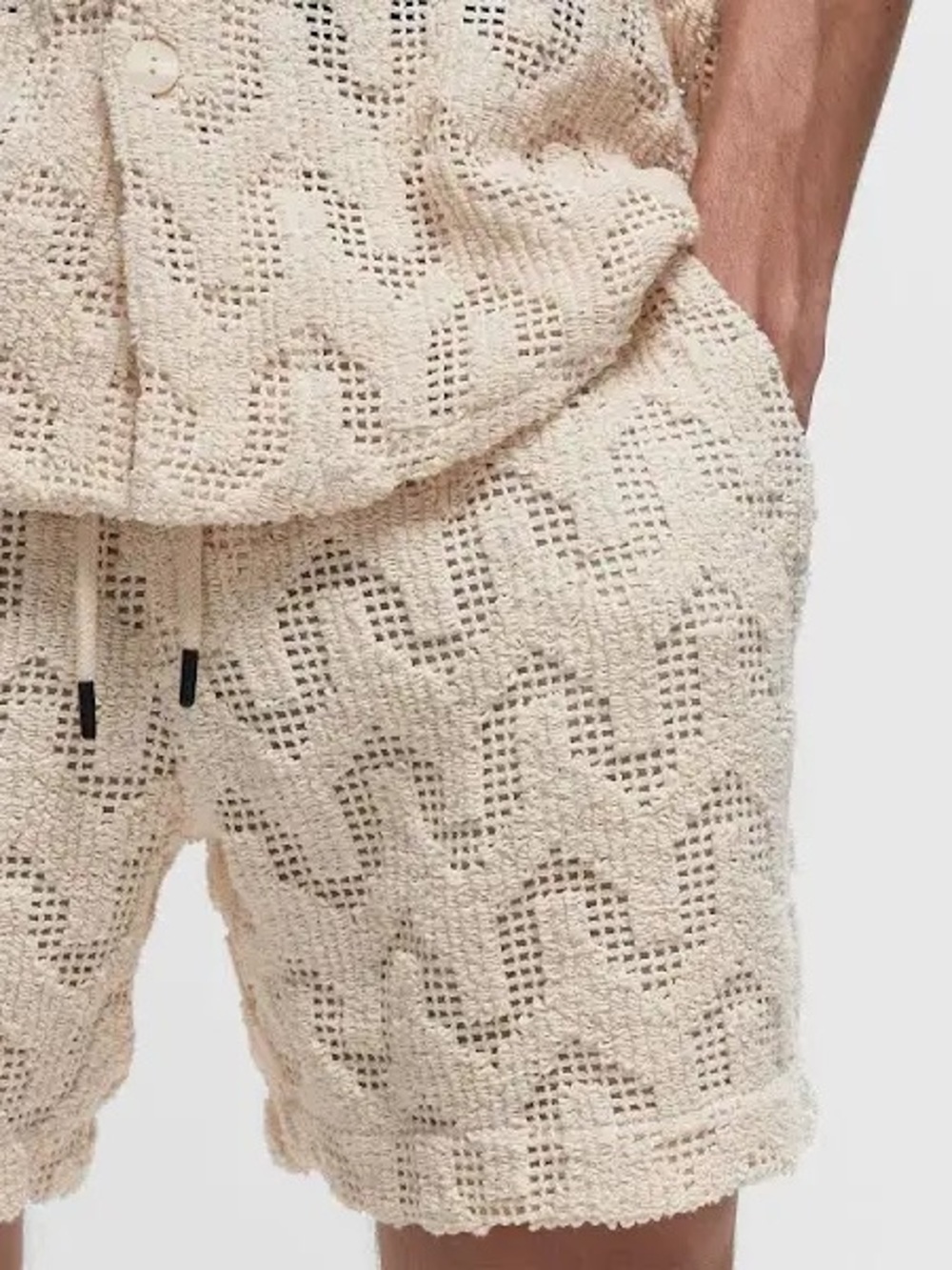 OAS Men's Cream Crochet Athletic Drawstring Shorts
